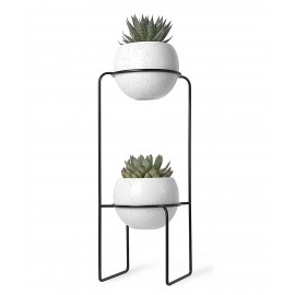 etagere porte plantes design metal noir 2 pots en ceramique umbra 1008047-748