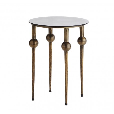 Table basse ronde rétro Madam Stoltz laiton verre noir