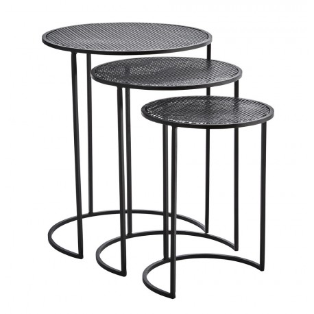 3 tables basses gigognes rondes metal noir madam stoltz