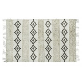 Tapis coton blanc écru gris motifs esprit berbère franges Madam Stoltz 120 x 180 cm
