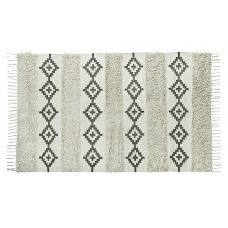 Tapis coton blanc écru gris motifs esprit berbère franges Madam Stoltz 120 x 180 cm