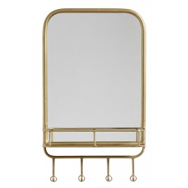 Miroir mural laiton mini étagère et 4 crochets Nordal