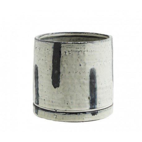 madam stoltz cache pot deco gres peint blanc bleu HY15008A-17