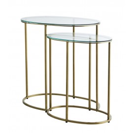 madam stoltz set de 2 tables d appoint gigognes ovales verre laiton L011