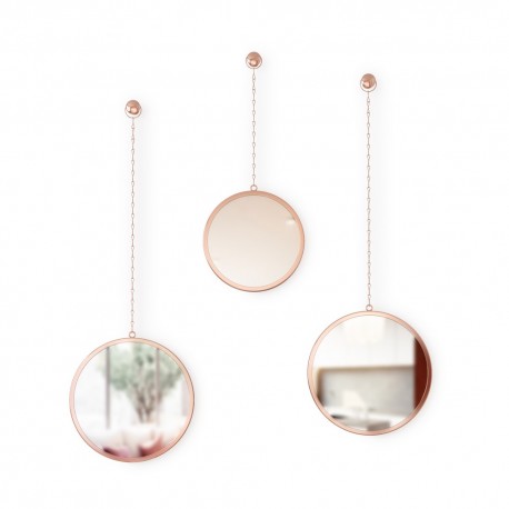 3 miroirs ronds suspendus sur chaine cuivre umbra dima 1013877-880