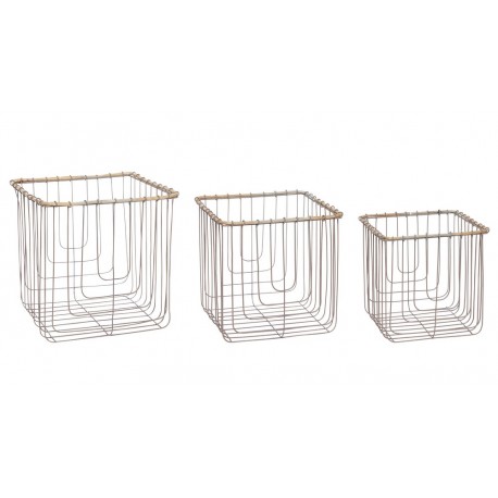 Set de 3 paniers carrés en fil métallique bois Hübsch