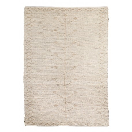 Grand tapis jonc de mer Madam Stoltz brodé beige écru