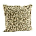 madam stoltz coussin carre franges coton imprime fleuri beige vert