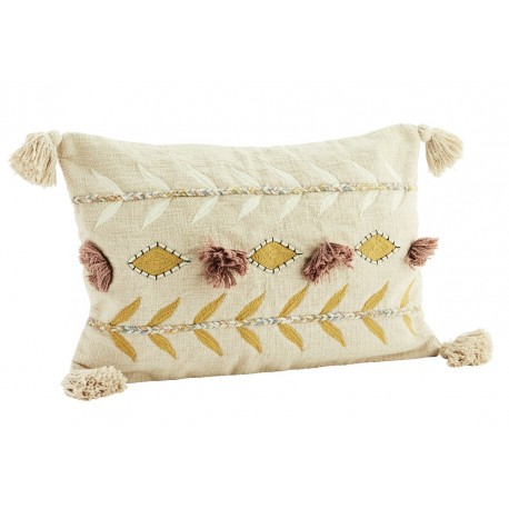 madam stoltz coussin rectangulaire brode franges rose pastel