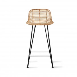 hk living tabouret de bar rotin nature metal noir