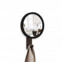 umbra hub petit miroir rond patere bois fonce noir