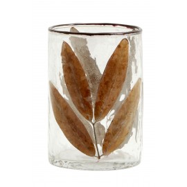 photophore veritables feuilles incrustes dans verre nordal