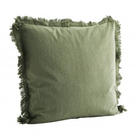 Housse de coussin franges coton rayé Madam Stoltz vert