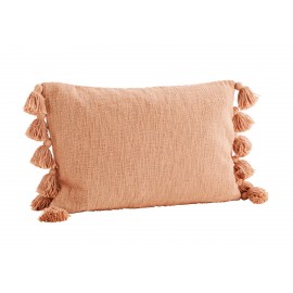 madam stoltz housse coussin rectangulaire coton orange gros pompons