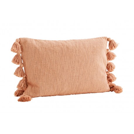 madam stoltz housse coussin rectangulaire coton orange gros pompons
