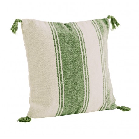 madam stoltz housse coussin carre coton raye vert blanc 50 x 50 cm