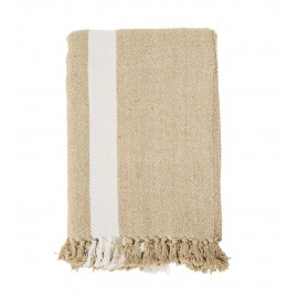 madam stoltz plaid coton rayures franges beige