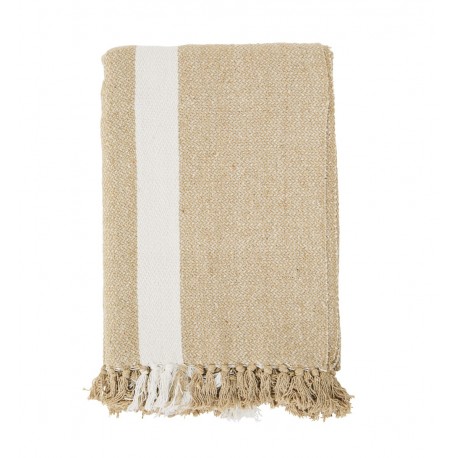 madam stoltz plaid coton rayures franges beige