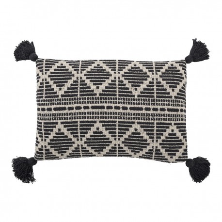 bloomingville coussin rectangulaire imprime noir blanc pompons