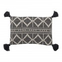 bloomingville coussin rectangulaire imprime noir blanc pompons