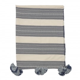 bloomingville plaid coton imprime rayures large blanc gris pomopons