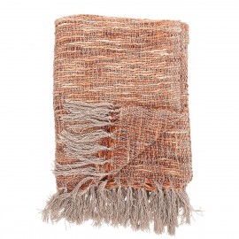 bloomingville plaid maille orange saumon franges addi