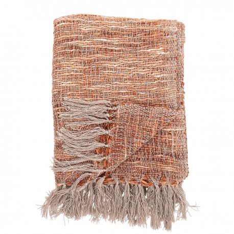 bloomingville plaid maille orange saumon franges addi