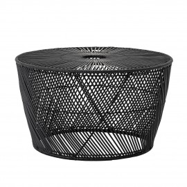 bloomingville table basse ronde design contemporain rotin tresse noir