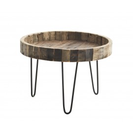 madam stoltz table basse ronde bois recyclé rustique brut