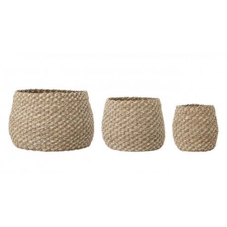 bloomingville set de 3 paniers tresses jonc de mer naturel beige
