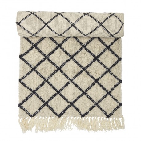 bloomingville tapis de couloir laine noir blanc losanges