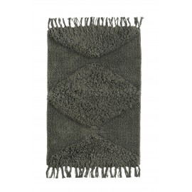 madam stoltz petit tapis coton tufte moelleux vert fonce franges