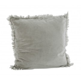 madam stoltz housse de coussin carree velours gris franges 50 x 50 cm