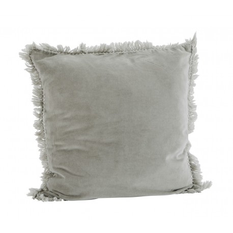 madam stoltz housse de coussin carree velours gris franges 50 x 50 cm