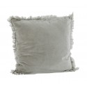 madam stoltz housse de coussin carree velours gris franges 50 x 50 cm