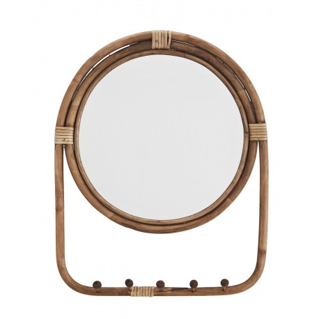 madam stoltz miroir mural rond cadre rotin avec pateres