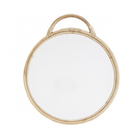 madam stoltz miroir mural rond cadre fin bois de bambou