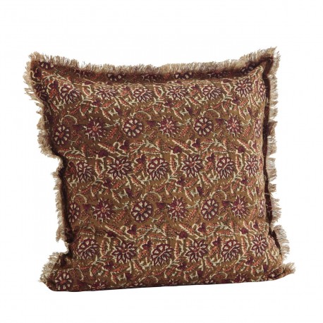 madam stoltz housse de coussin boheme coton imprime fleuri marron