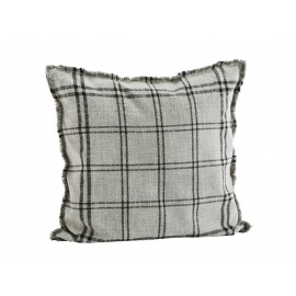 madam stoltz grande housse de coussin a carreaux coton gris