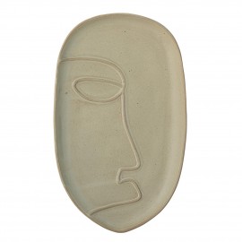 bloomingville assiette plateau ovale decoratif gres vert motif visage