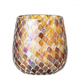 bloomingville photophore verre jaune orange mosaique style vitraux