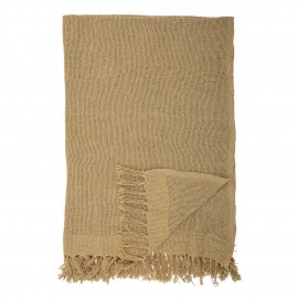 bloomingville plaid coton recycle jaune moutarde uni franges