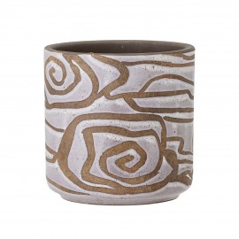 bloomingville cache pot terre cuite blanc motif dessin