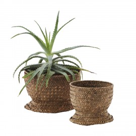 madam stoltz paniers cache pot herbier tresse brun marron