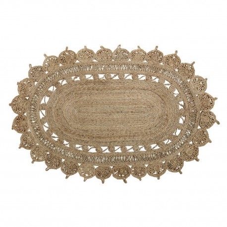 bloomingville tapis ovale jute tresse effet  broderie 40114537