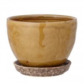 bloomingville poterie artisanale cache pot emaille jaune moutarde