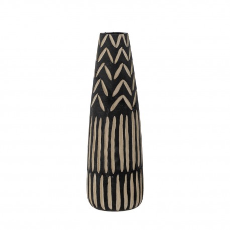 bloomingville vase decoratif en bois grave sculpte noir noami