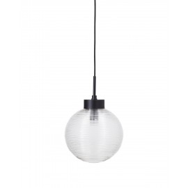 house doctor suspension boule verre strie transparent metal noir gaia