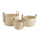 madam stoltz panier tresse feuilles de mais beige set de 3
