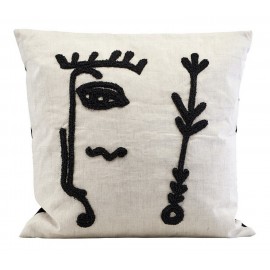 house doctor ingo housse de coussin carree lin ecru motif brode noir Ab3110